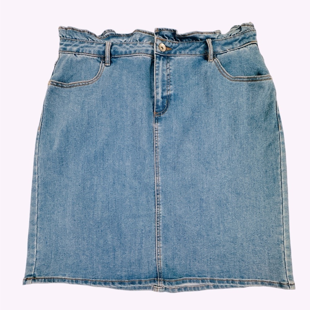Cato Modest Paperbag Style Denim Skirt Mid Wash